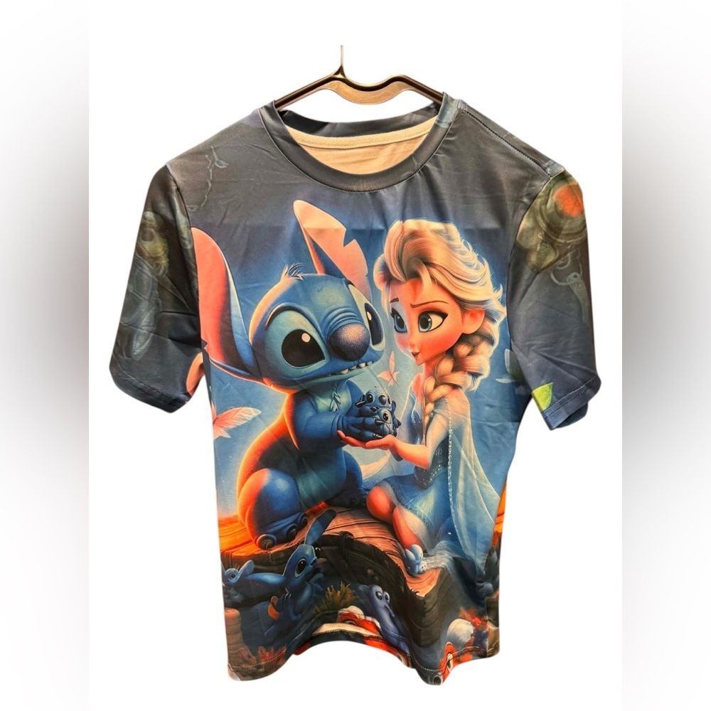 Stitch & frozen dri fit Print Short Sleeve SMALL pit to pit 15in length 13in